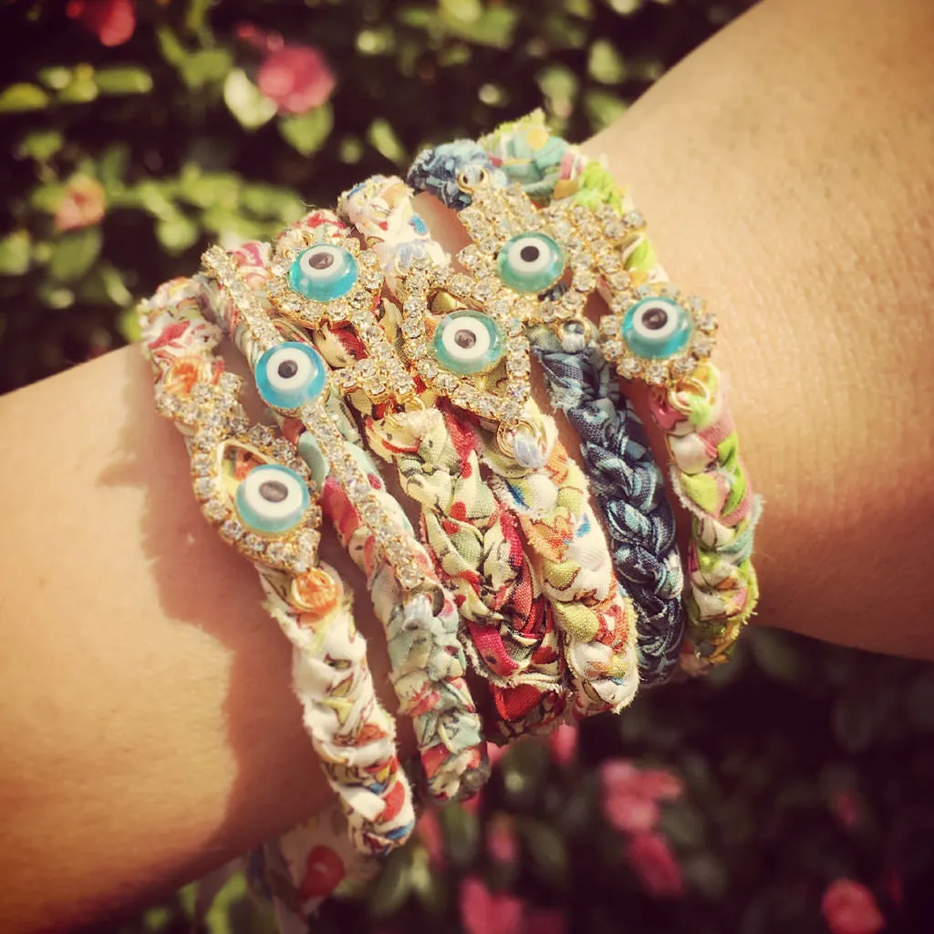 Diamante Hamsa Hand Lucky Charm Liberty Print Braid Bracelet