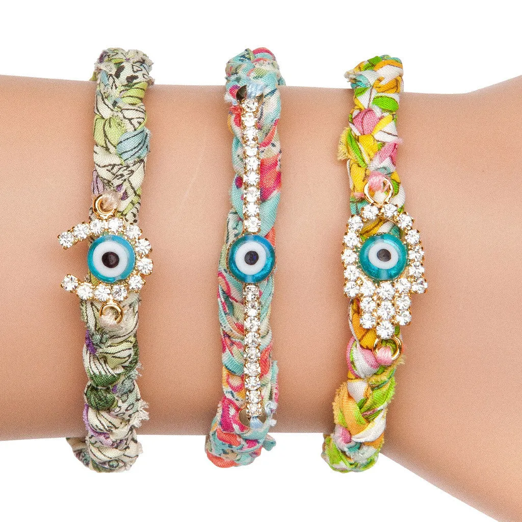 Diamante Hamsa Hand Lucky Charm Liberty Print Braid Bracelet