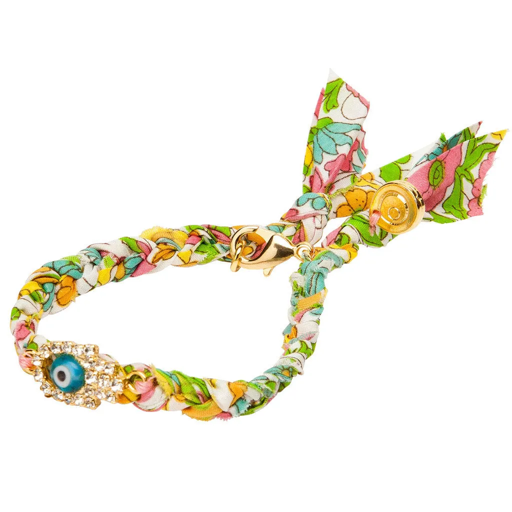 Diamante Hamsa Hand Lucky Charm Liberty Print Braid Bracelet