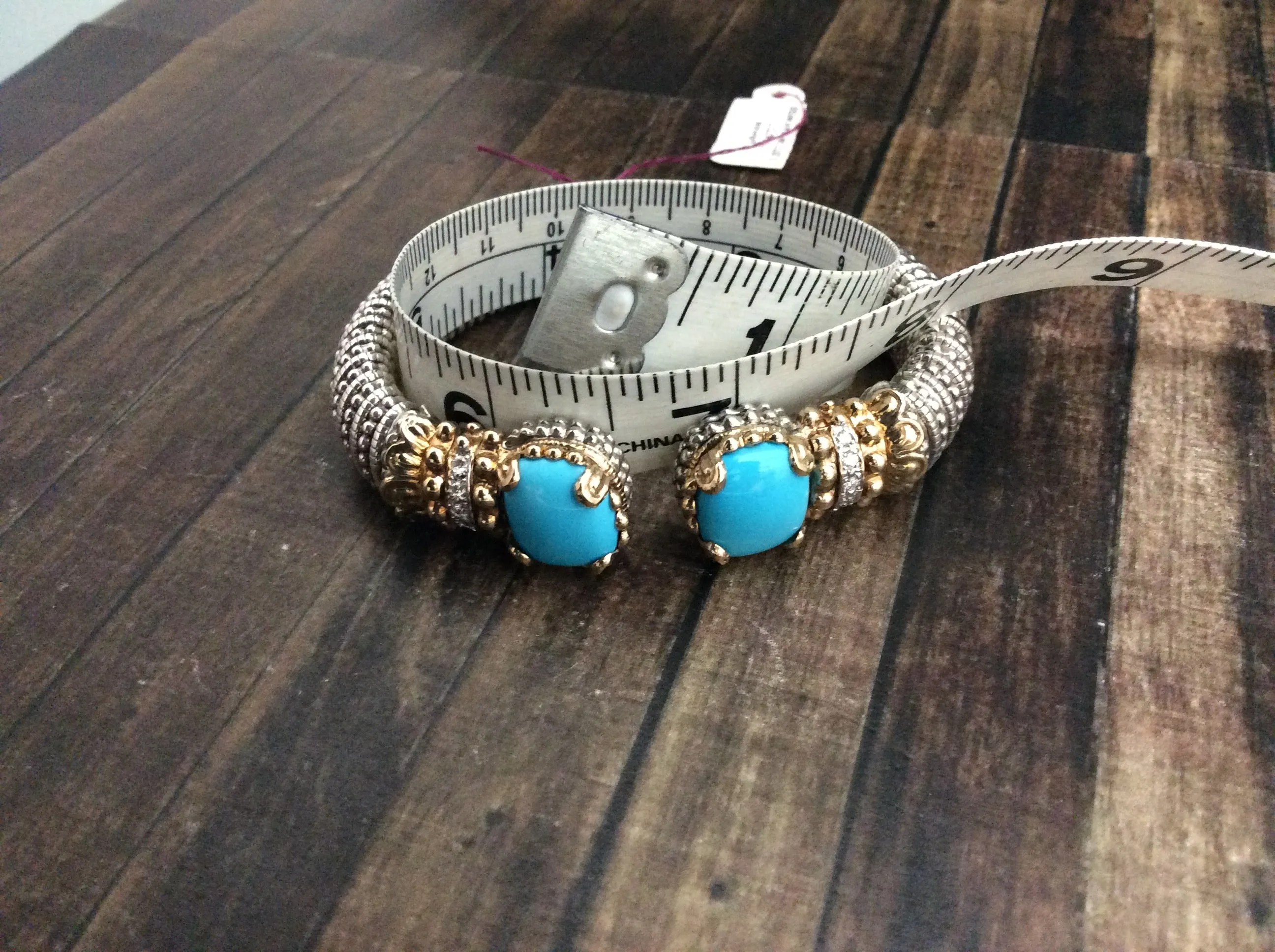 Diamond & Turquoise Two Tone Cuff Bracelet