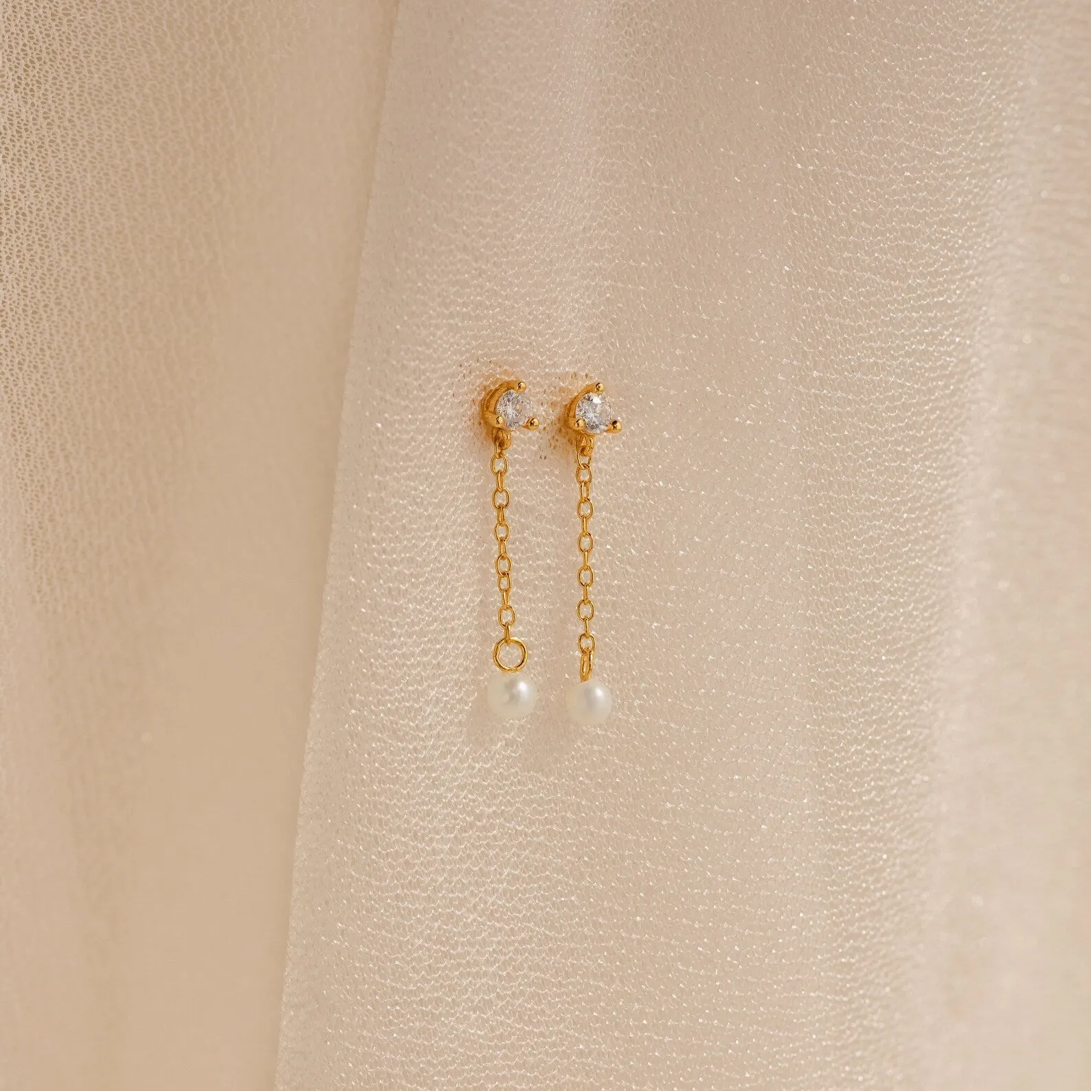 Diamond Pearl Drop Earrings