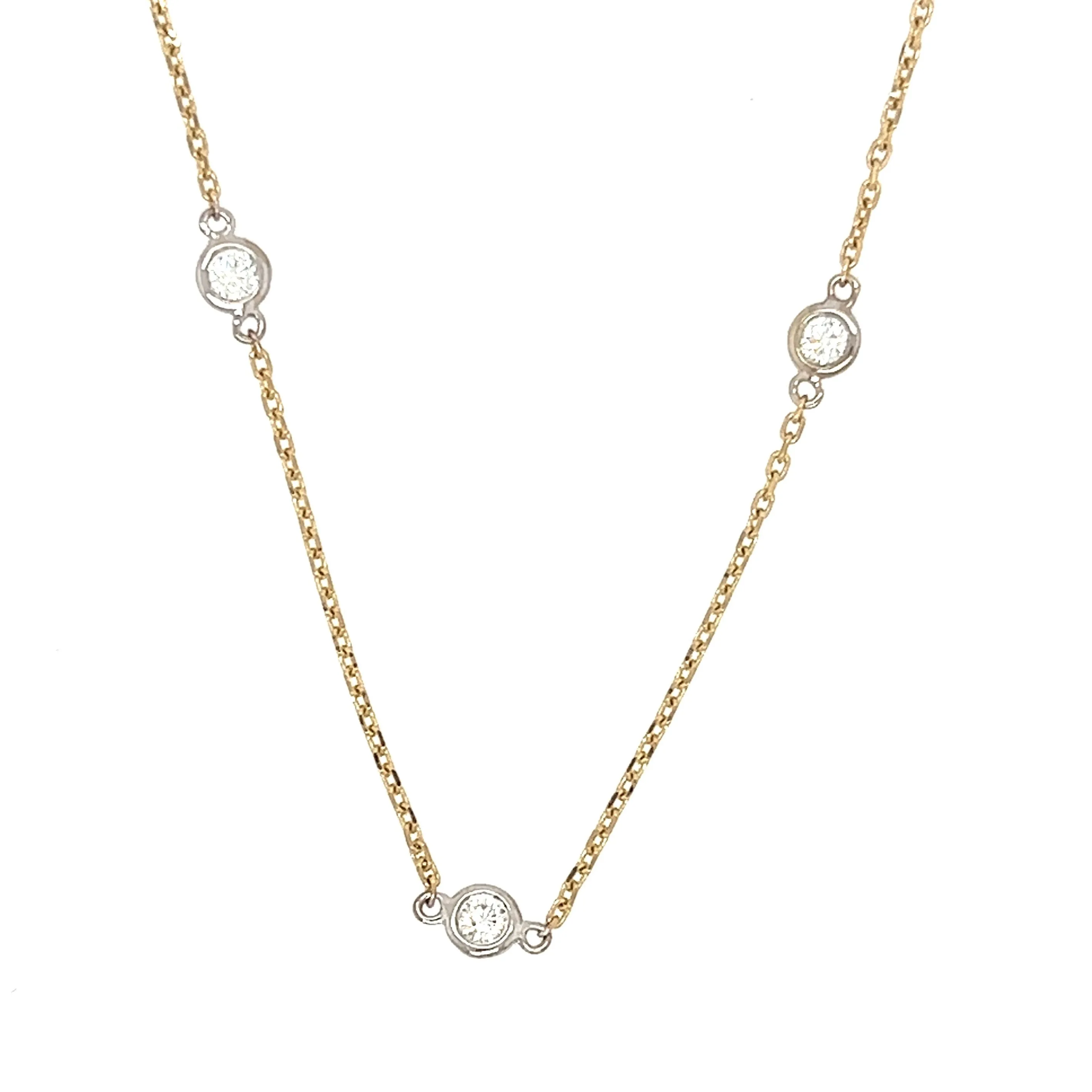 Diamond Station Necklace with 14K White Gold Accents in 14K Yellow Gold