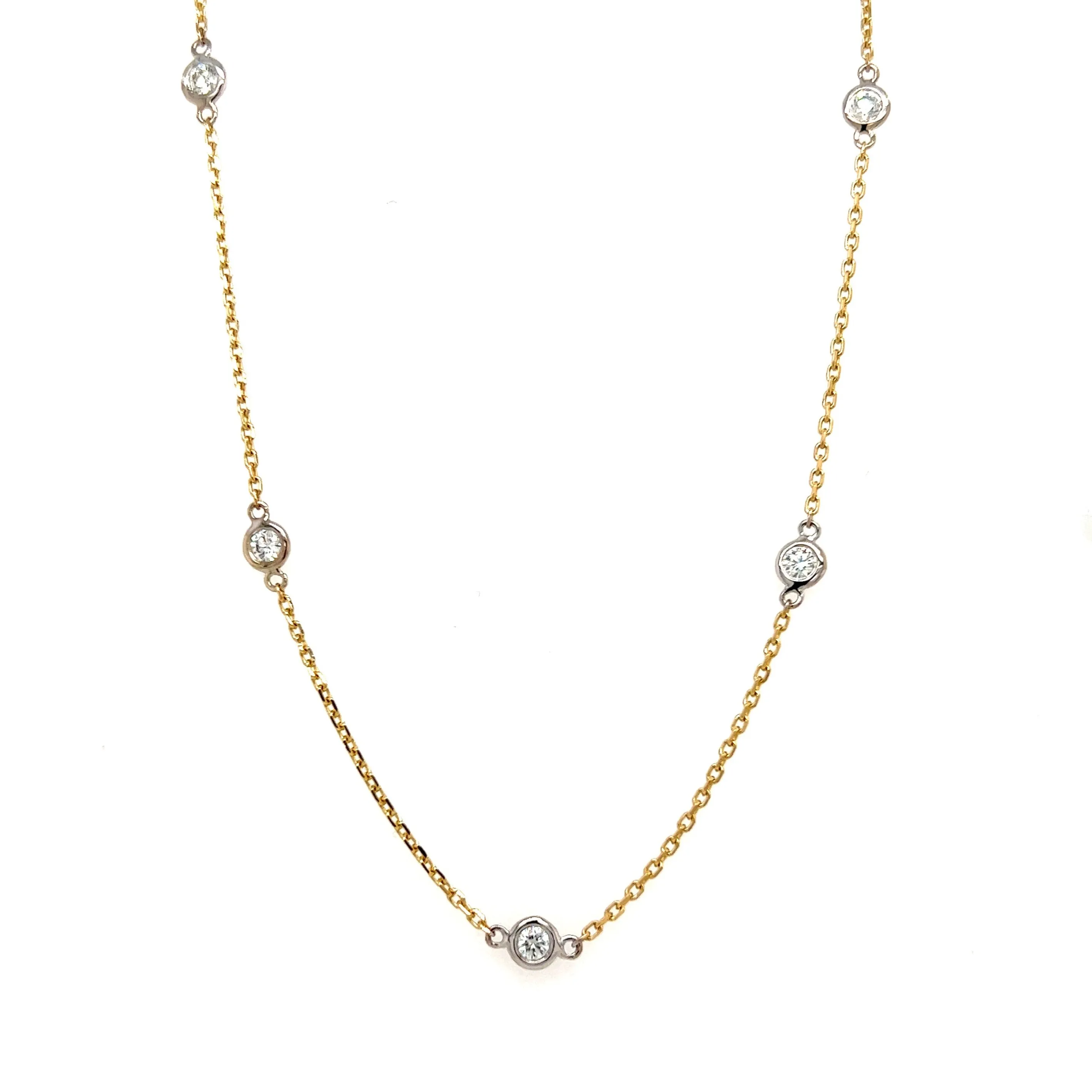 Diamond Station Necklace with 14K White Gold Accents in 14K Yellow Gold