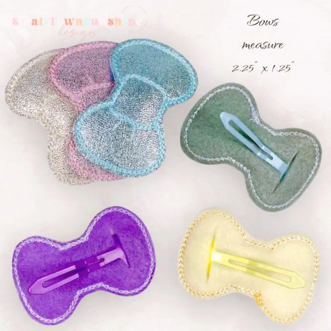 Disco Dust Pastel Collection - Embroidered Bow Snap Clip Barrettes