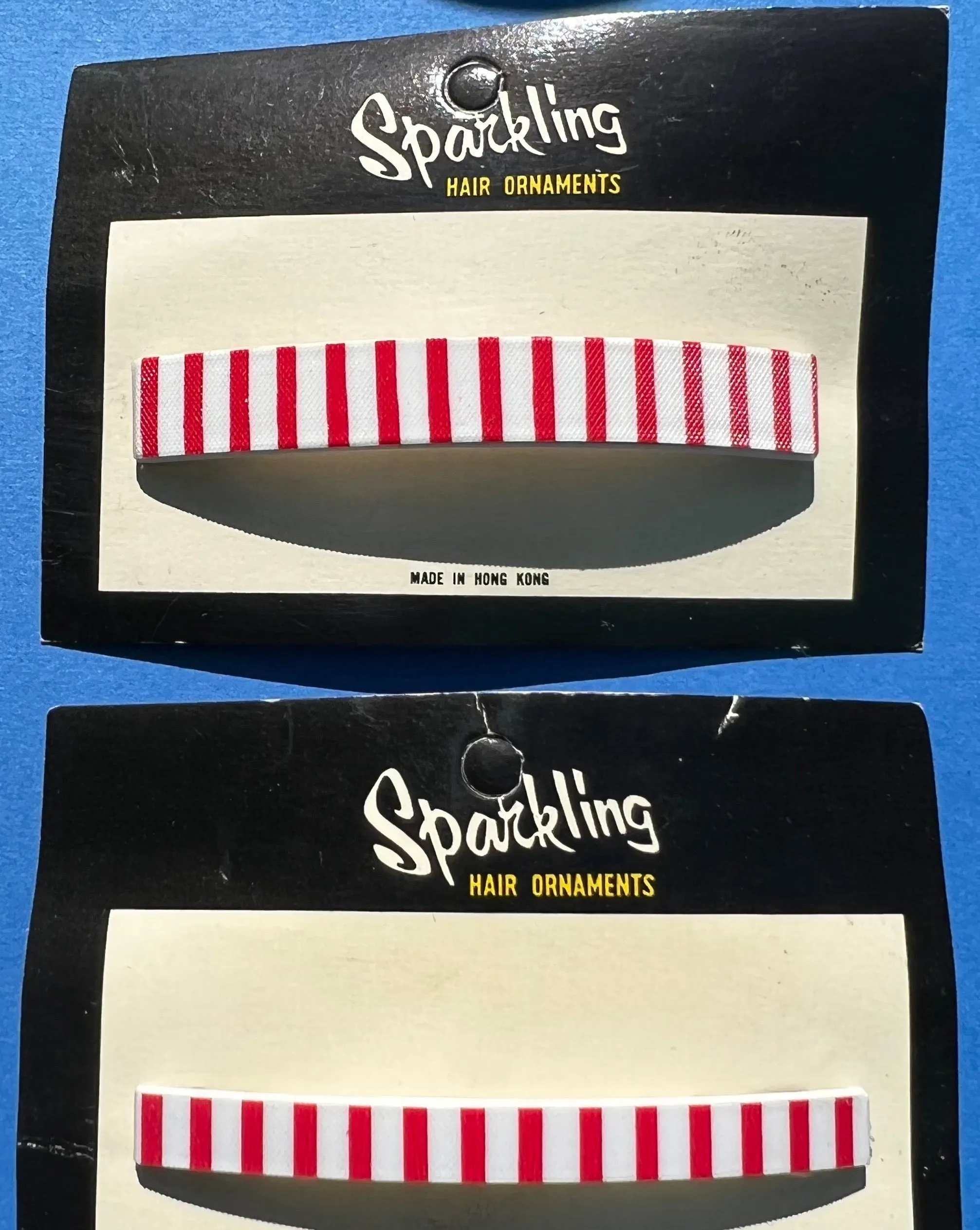 Distinctive 1960s Red & White Stripe Hair Grips - Made in Hong Kong