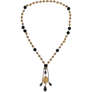 Dolce & Gabbana Gold Chain Brass Black Beaded Rosary Style Necklace