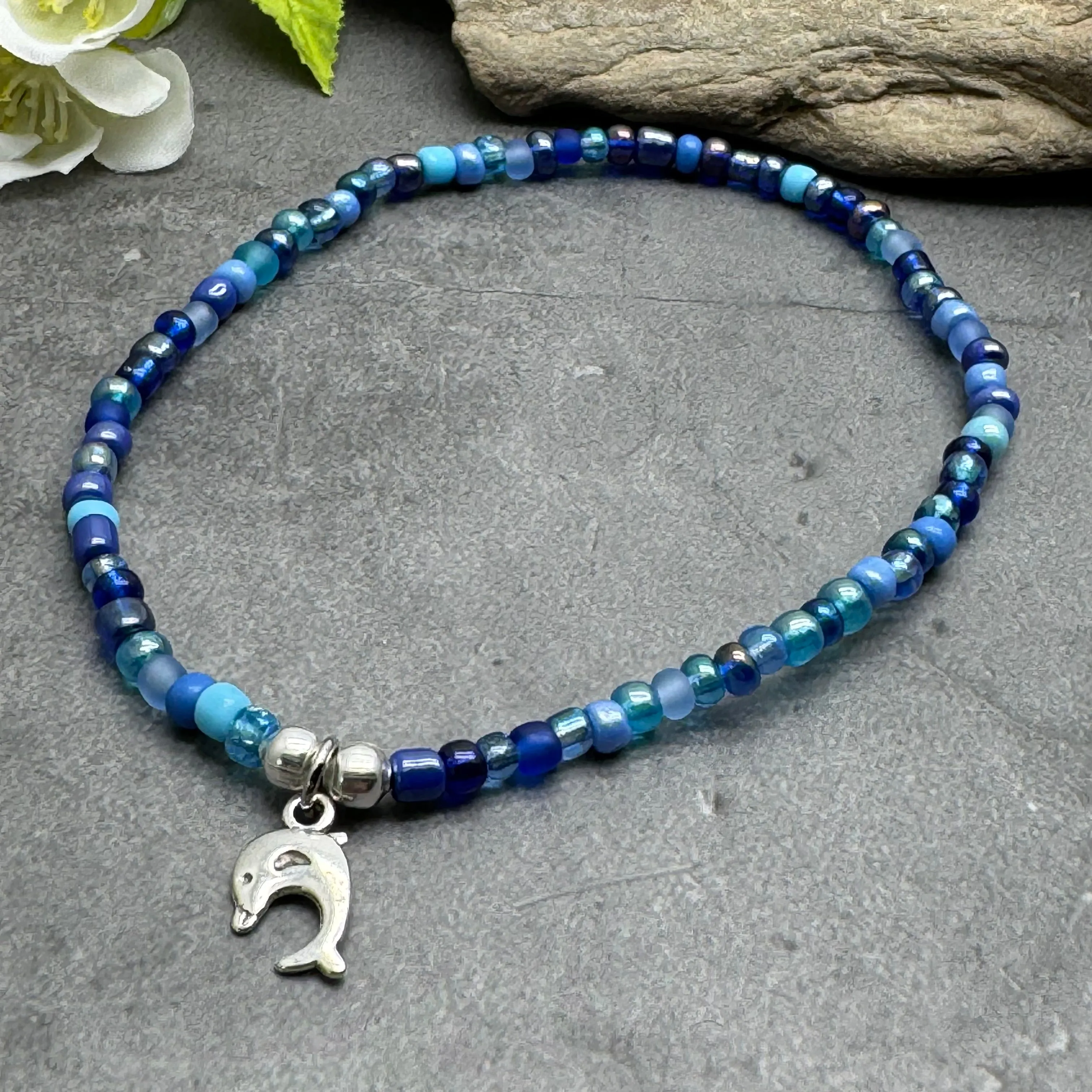 Dolphin Charm Seed Bead Anklet - Colour Choice