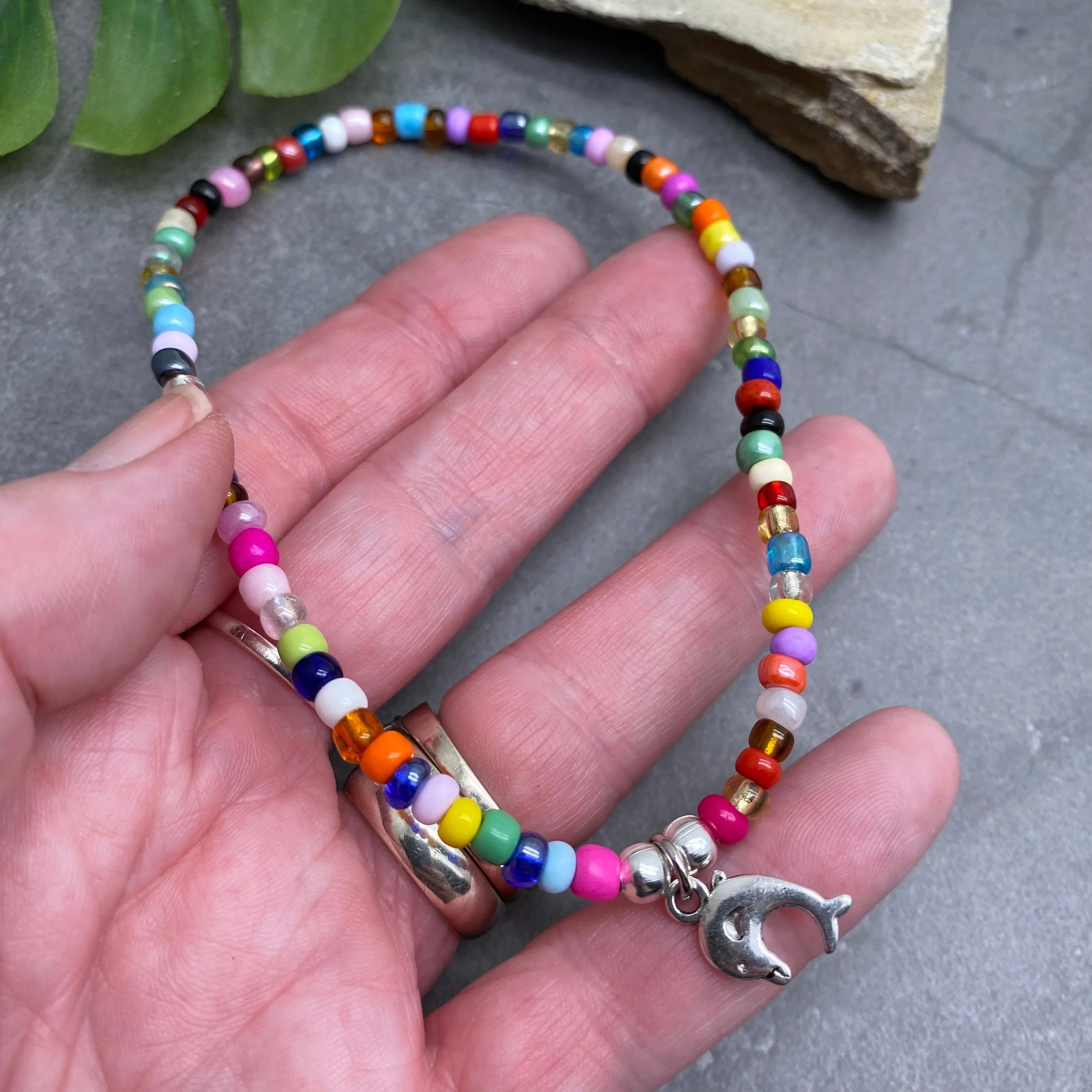 Dolphin Charm Seed Bead Anklet - Colour Choice