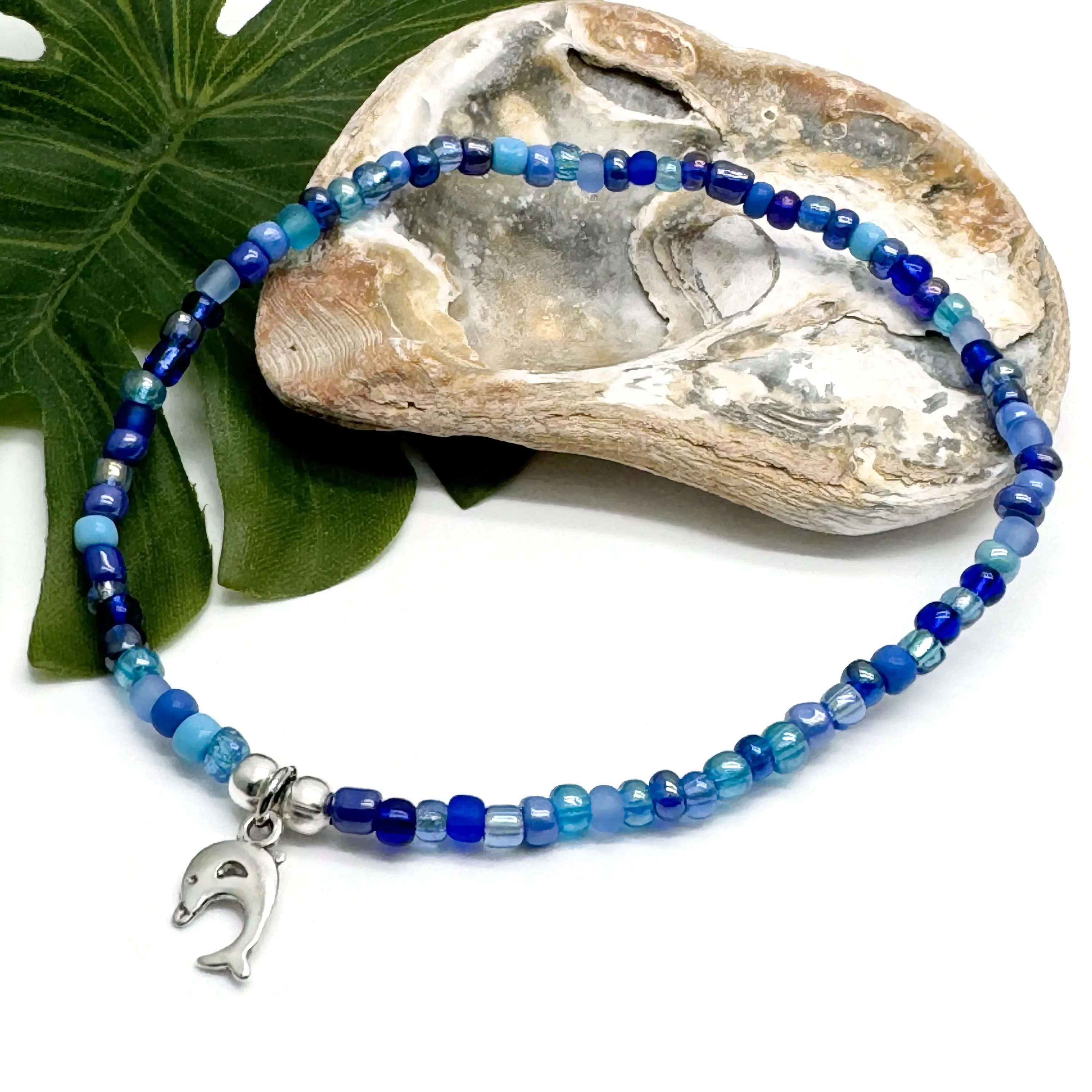 Dolphin Charm Seed Bead Anklet - Colour Choice