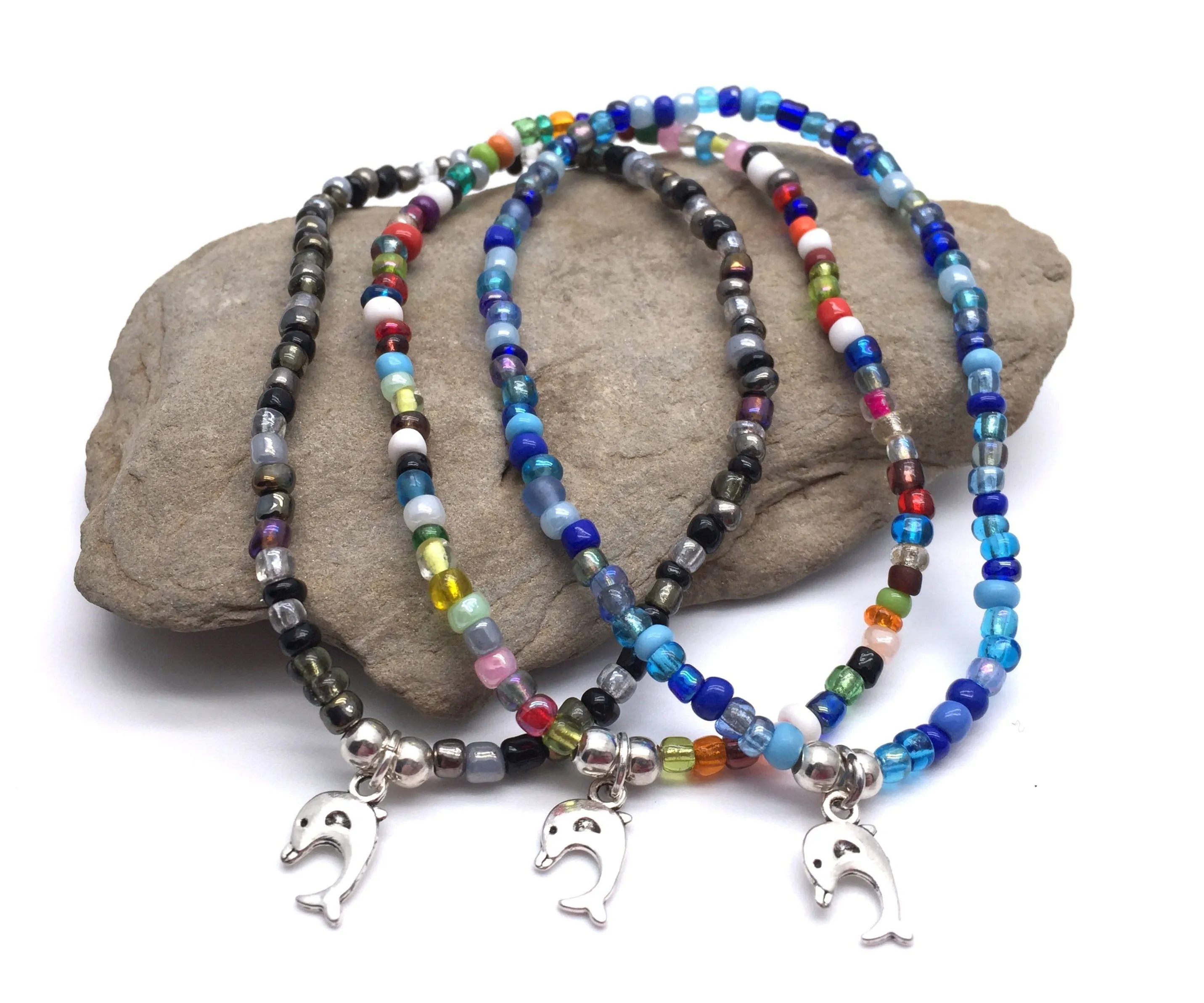 Dolphin Charm Seed Bead Anklet - Colour Choice