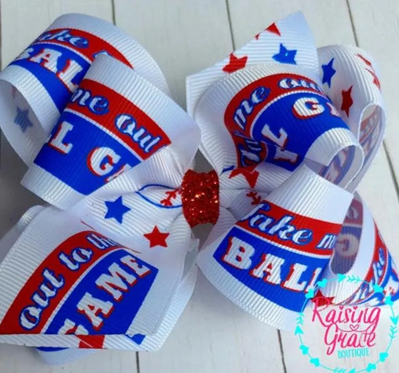 Double Stacked Take Me Out To The Ball Game Baseball Hair Bow