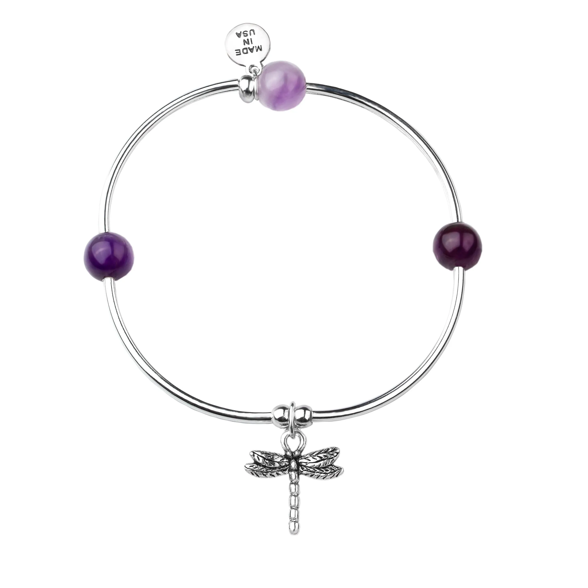 Dragonfly | Soft Bangle Charm Bracelet |  Amethyst