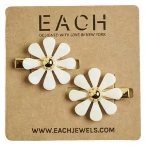 Each Jewels Flower Hair Clips 2 Pack, Shiny Pearl petals Daisy Hair Clips