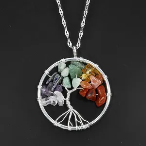 Equilibrium Silver Plated Tree of Life Natural Quartz Necklace