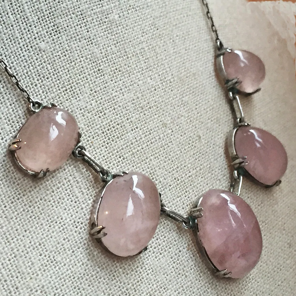 Ethereal Arts and Crafts Rose Quartz Necklace