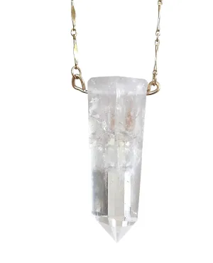 Extra large Chunky Clear Quartz Tower Necklace 14kt Gold filled