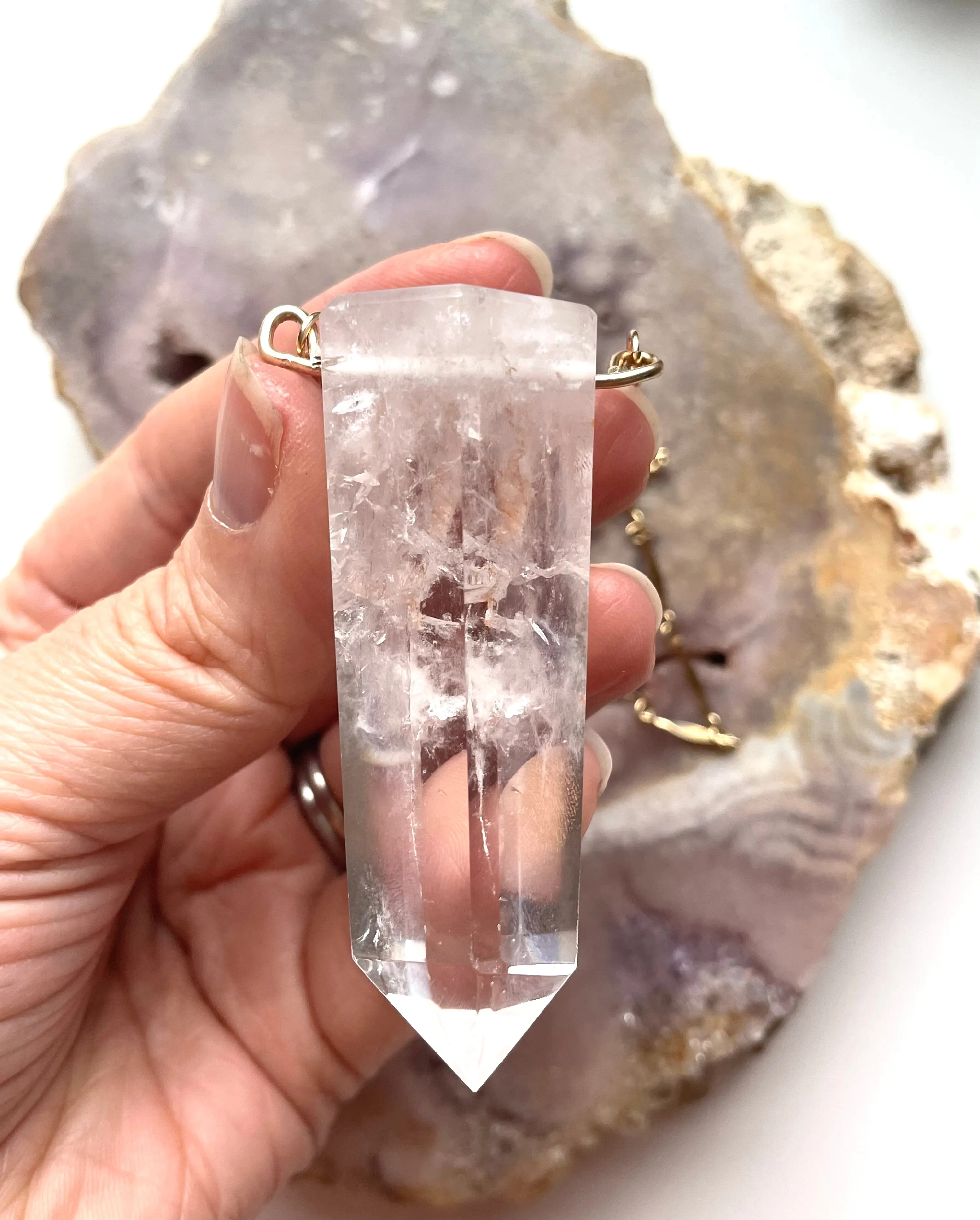 Extra large Chunky Clear Quartz Tower Necklace 14kt Gold filled