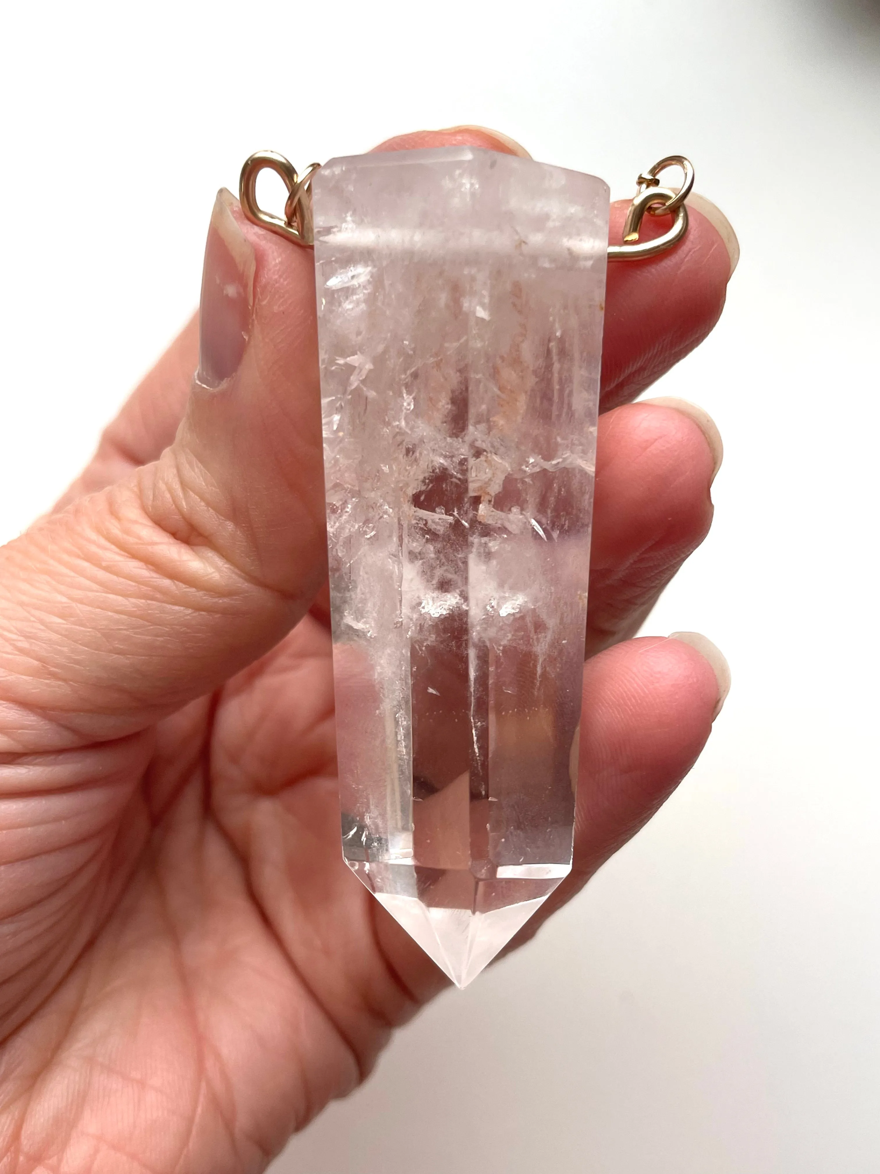 Extra large Chunky Clear Quartz Tower Necklace 14kt Gold filled