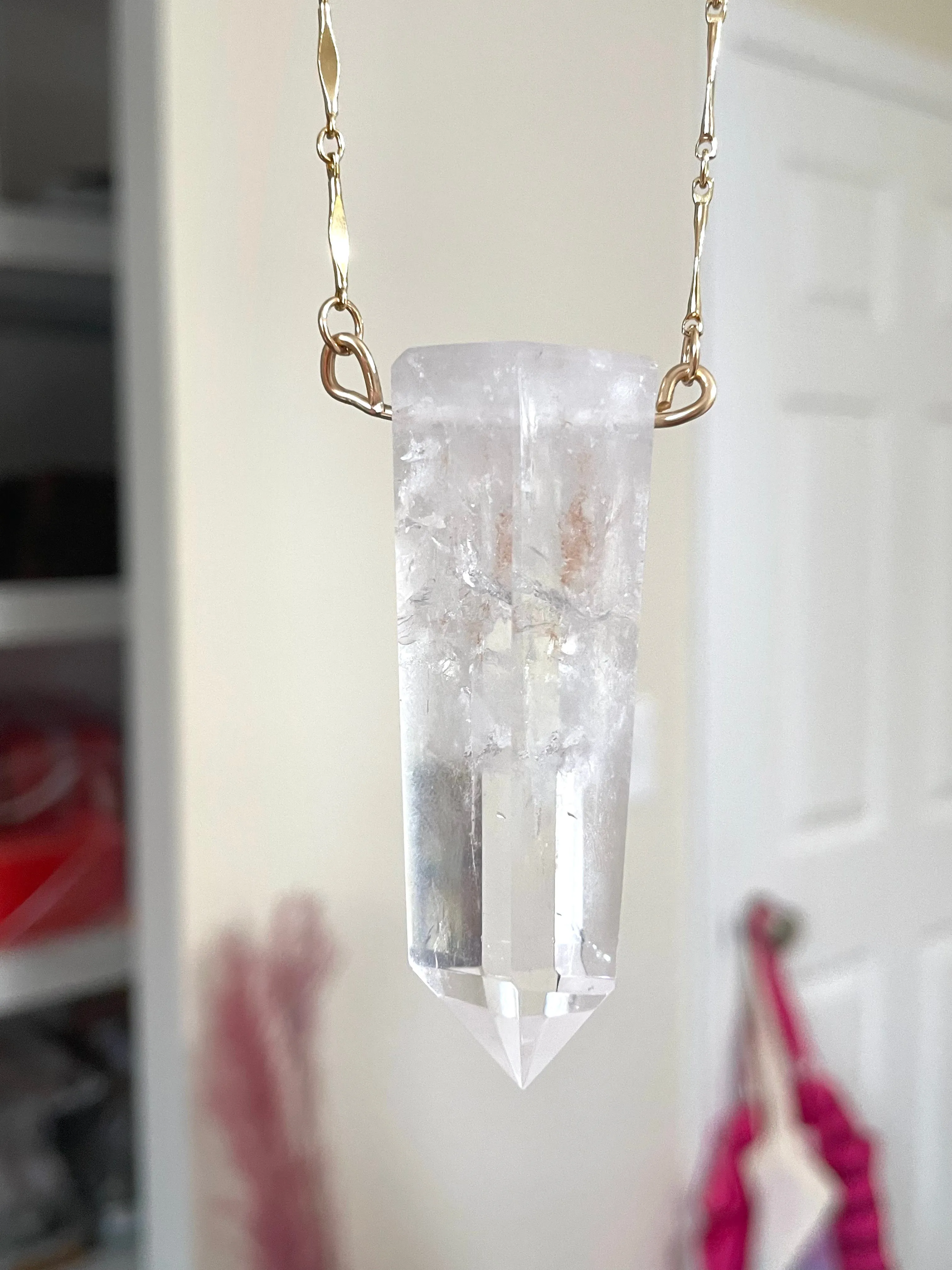 Extra large Chunky Clear Quartz Tower Necklace 14kt Gold filled