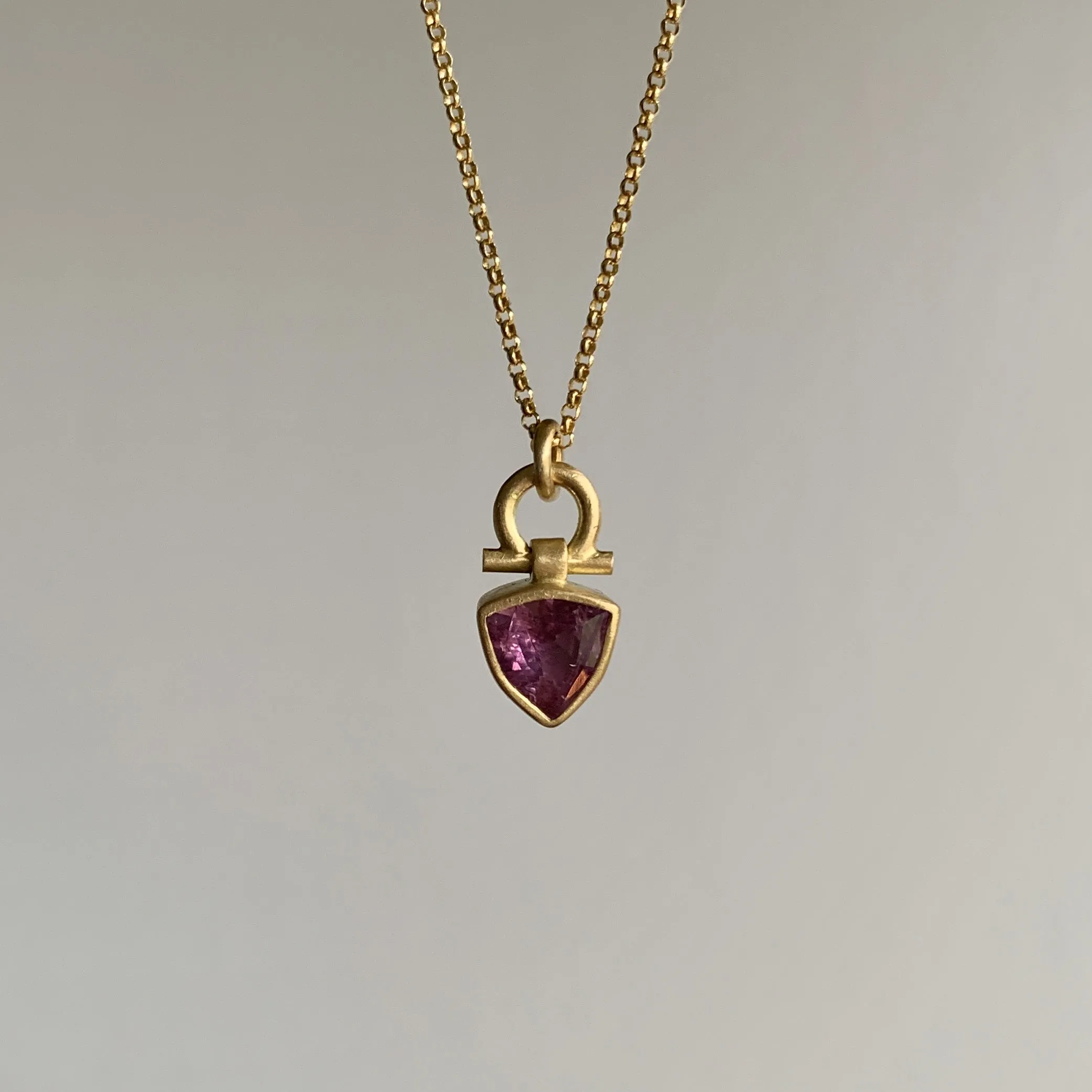 Faceted Cerise Pink Sapphire Trillion Pendant