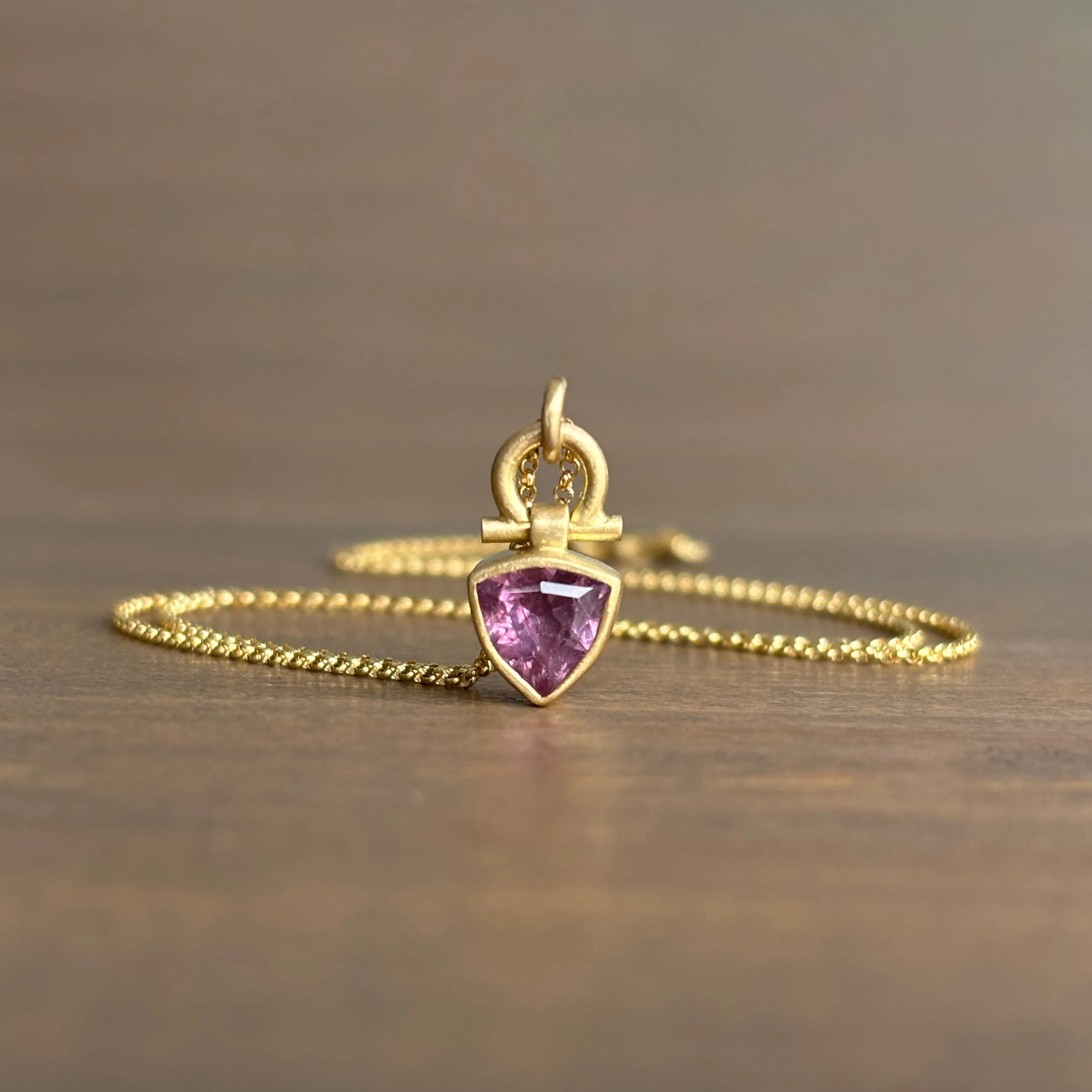 Faceted Cerise Pink Sapphire Trillion Pendant