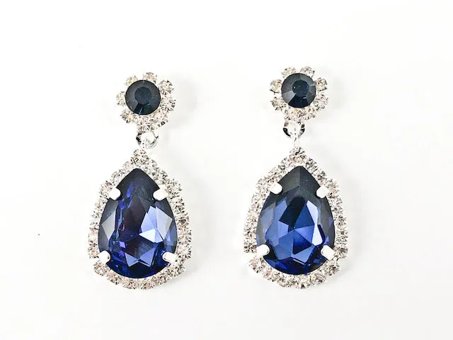 Fancy Elegant Pear Shape Dangle Design Sapphire Color Crystal Fashion Earring Bracelet Necklace Set