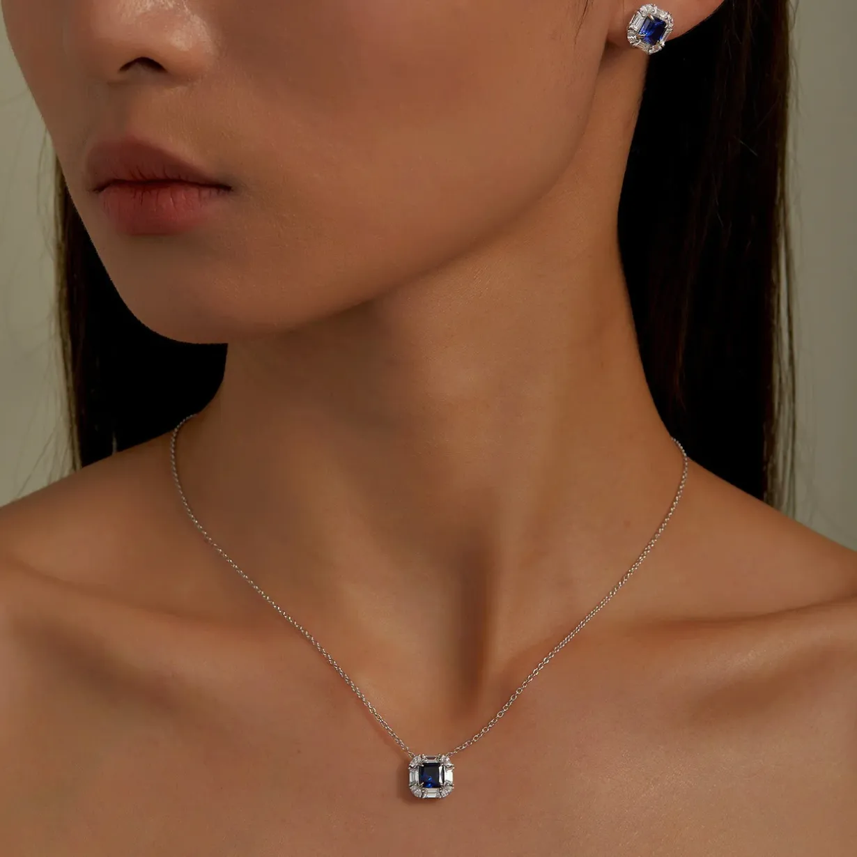 Fancy Lab-Grown Sapphire Halo Necklace