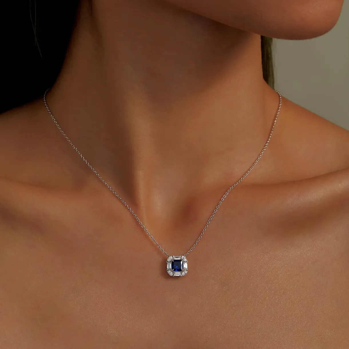 Fancy Lab-Grown Sapphire Halo Necklace