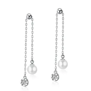 Fashion Tassel Simulated Pearl Accessories 925 Sterling Silver Long Dangle Earrings For Women Party Jewelry