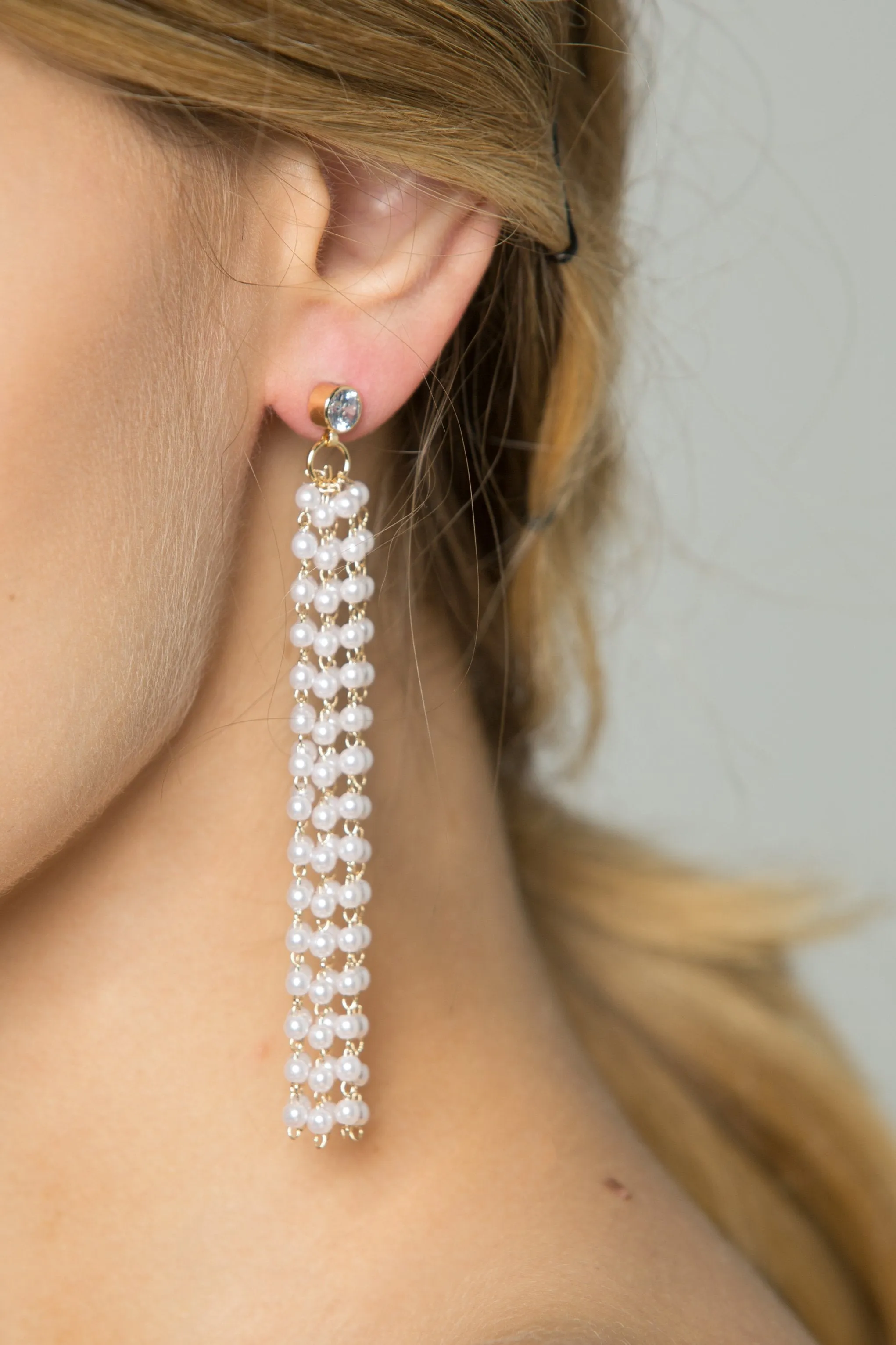 Faux Pearl Waterfall Earrings