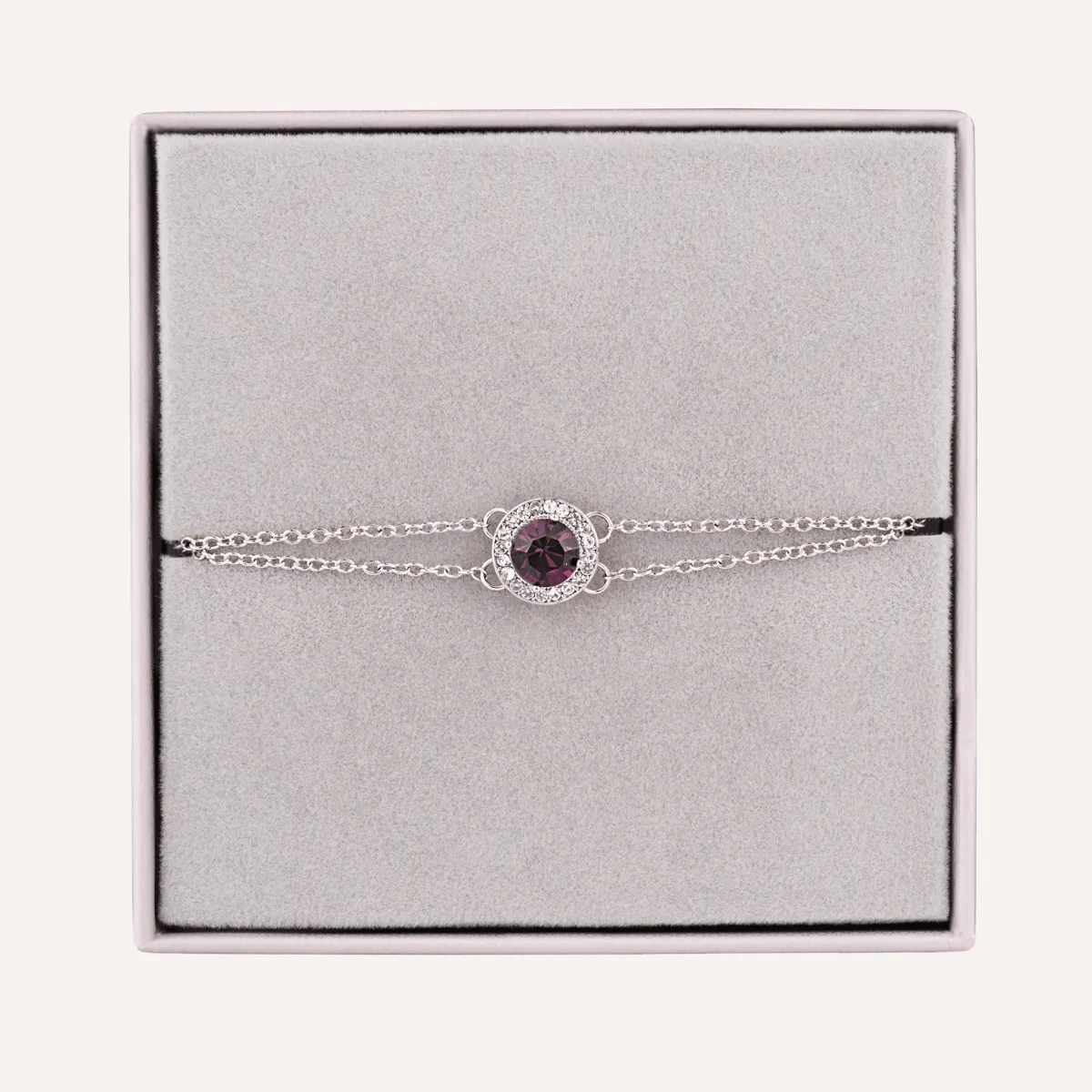 February Amethyst-Colour Birthstone Clasp Bracelet Cubic Zirconia In Silver-Tone