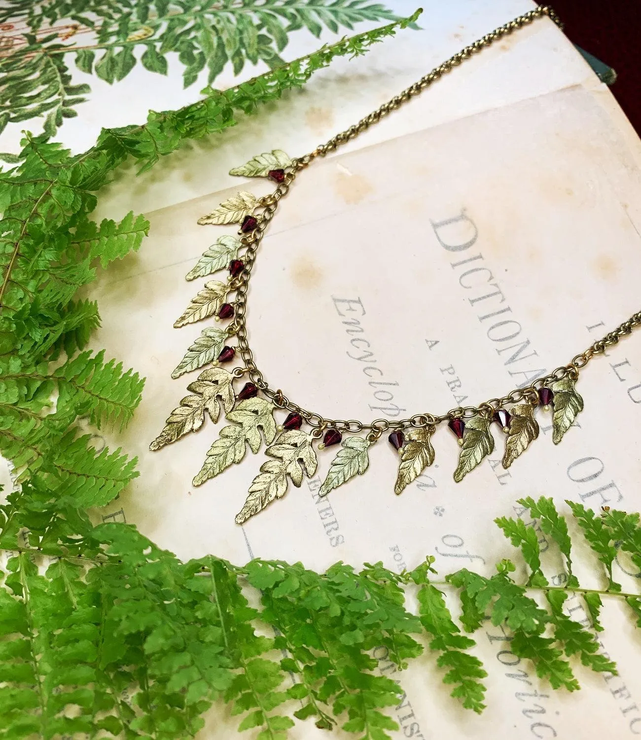 Fern Necklace - Multi Leaf with Garnets