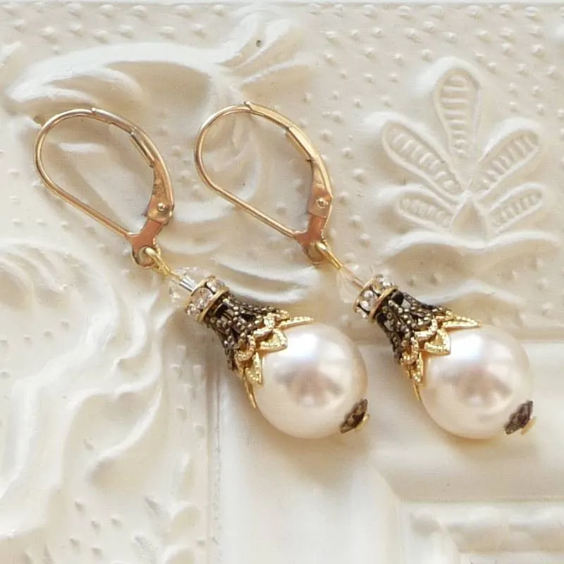 Filigree And Pearl Leverback Earrings