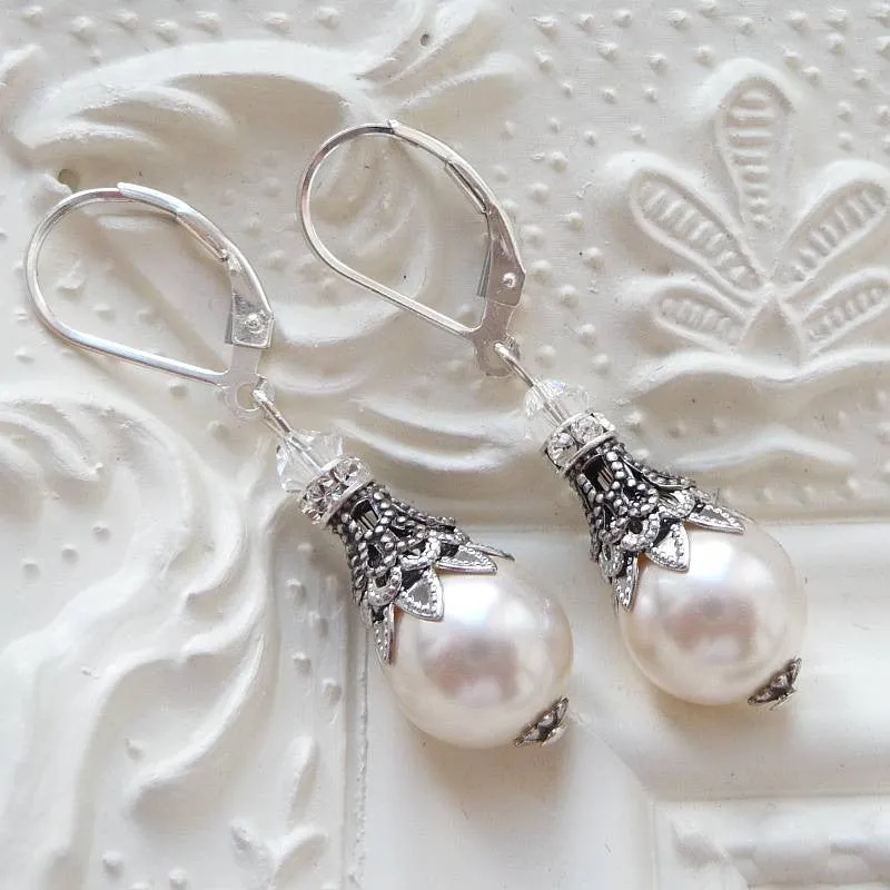 Filigree And Pearl Leverback Earrings