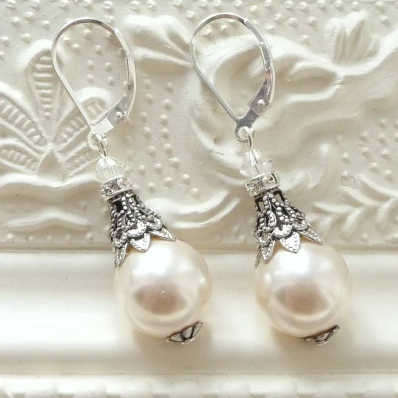 Filigree And Pearl Leverback Earrings