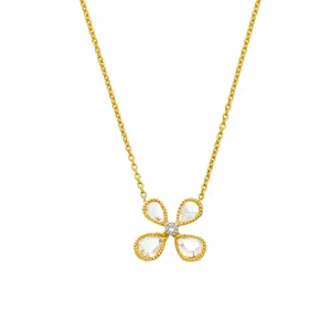 Fine Vine 0.29Ct Diamond Flower Necklace in 18k Yellow Gold, 16-18in adj