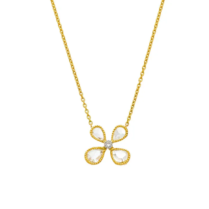 Fine Vine 0.29Ct Diamond Flower Necklace in 18k Yellow Gold, 16-18in adj