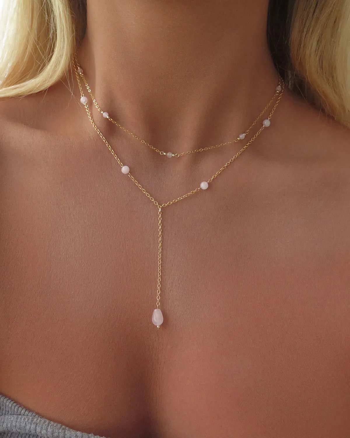 Five Rose Quartz Necklace