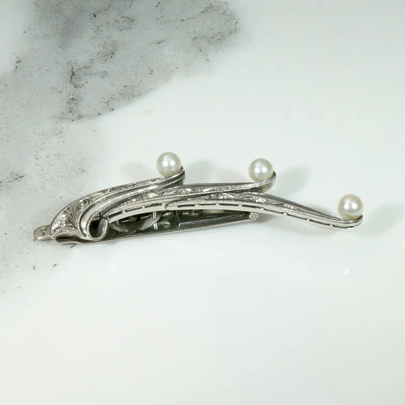 Flamboyant Engraved Silver & Pearl Tie Clip