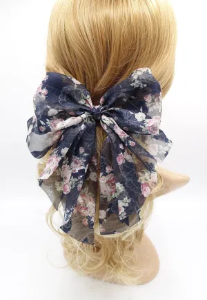 floral hair bow, silk print hair bow, chiffon hair bow for women