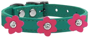 Flower Leather Collar Jade With Pink Flowers Size 20