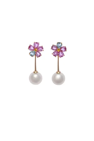 Forget Me Not Pink Sapphire Pearl Earrings