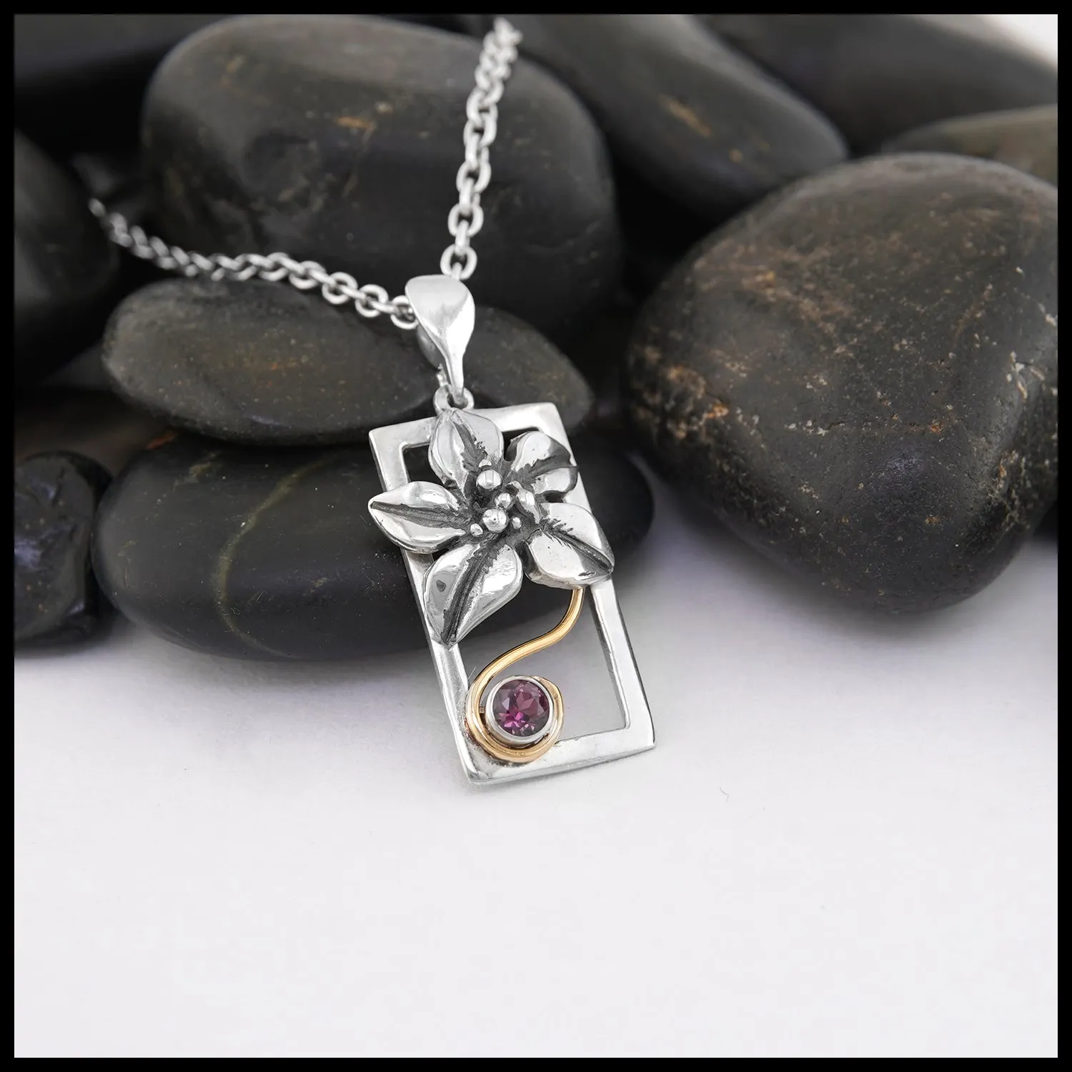 Framed flower and Grape Garnet Pendant