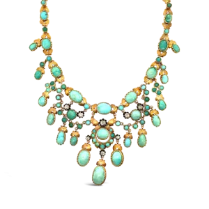 French Turquoise & Diamond Estate Necklace