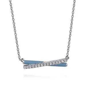 Gabriel White Sapphire and Baby Blue Enamel Crossover Necklace in Sterling Silver