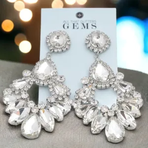 GALAXY - clear silver chandelier rhinestone earrings