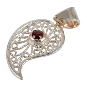 Garnet 925 Silver Filigree Chili Pepper Pendant Necklace - Passion at the Palace | NOVICA