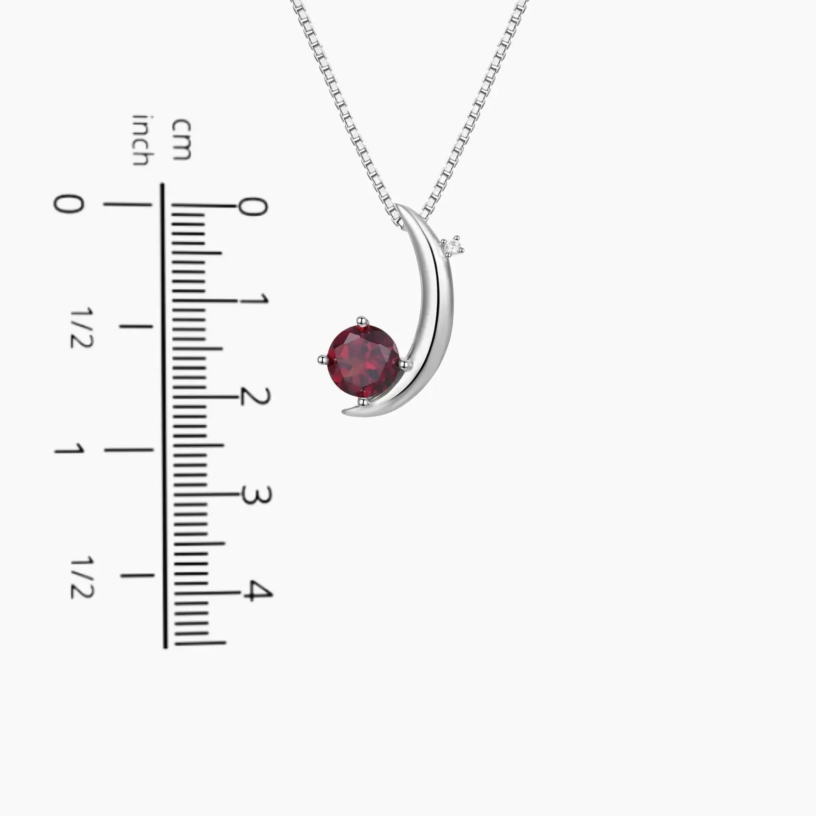 Garnet Half Moon Pendant Necklace in Sterling Silver