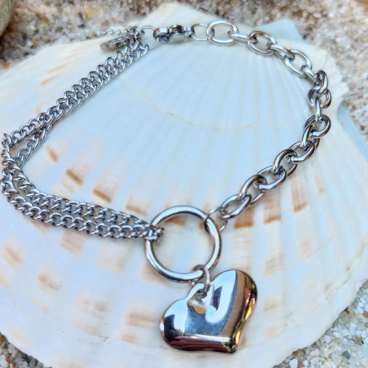 GOLD & SILVER HEART DOUBLE CHAIN LINK WATERPROOF BRACELET