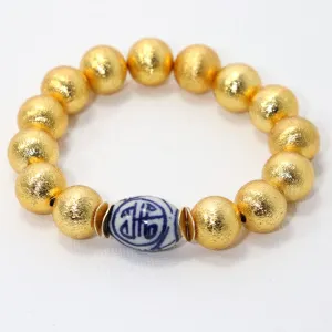 Gold Bead Chinoiserie Stretch Bracelet